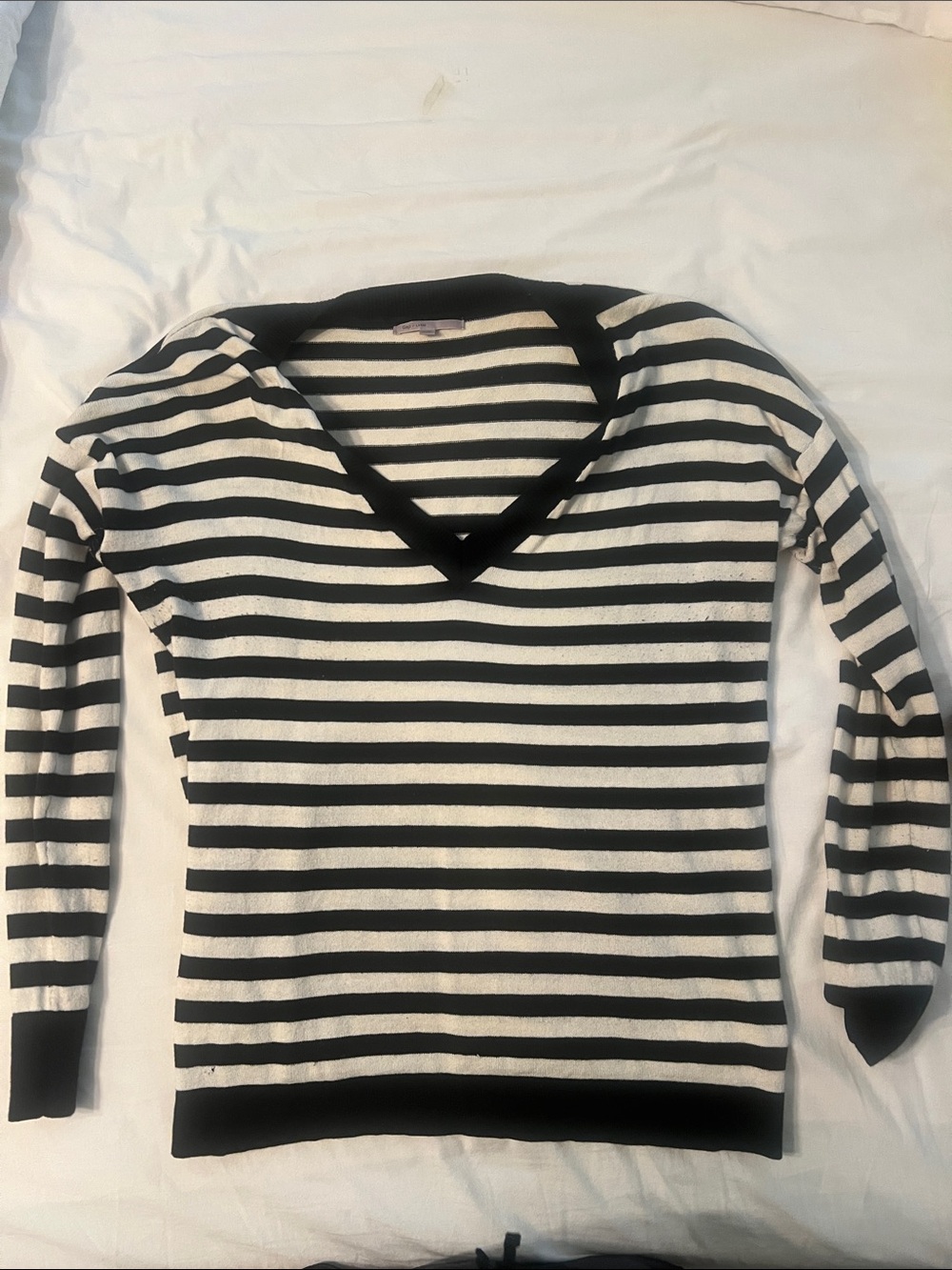 GAP Black and White Striped V-Neck Sweater